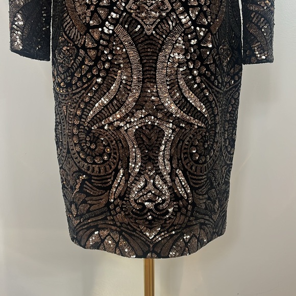 Aqua Black Dress with all over Gold Tone Sequins - Picture 7 of 17